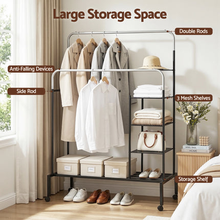 Artiss Clothes Rack Double Rod Airer Rail Coat Stand Hanger Storage Shelf.