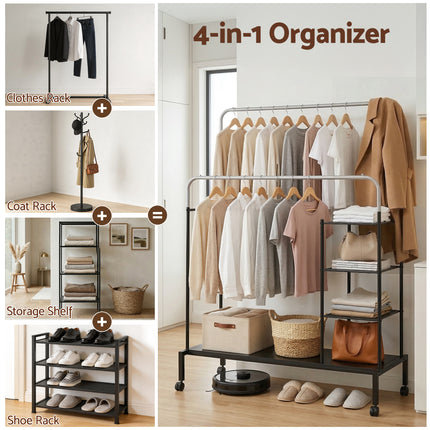 Artiss Clothes Rack Double Rod Airer Rail Coat Stand Hanger Storage Shelf.