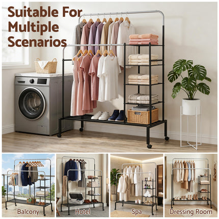 Artiss Clothes Rack Double Rod Airer Rail Coat Stand Hanger Storage Shelf.