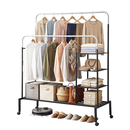 Artiss Clothes Rack Double Rod Airer Rail Coat Stand Hanger Storage Shelf.