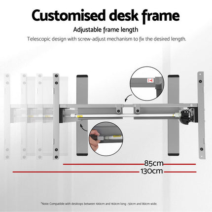 Artiss Electric Standing Desk Frame Only Height Adjustable 70KG Load Grey.