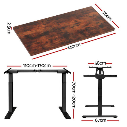 Artiss Standing Desk Motorised Dual Motor Rustic Brwon 140CM.