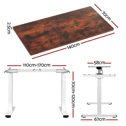 Artiss Standing Desk Motorised Dual Motor Rustic Brwon 140CM.