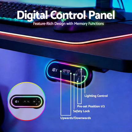 Artiss Electric Gaming Desk RGB Sit Stand Height Adjustable Table Black.