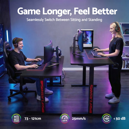 Artiss Electric Gaming Desk RGB Sit Stand Height Adjustable Table Black.