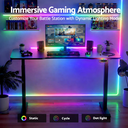 Artiss Electric Gaming Desk RGB Sit Stand Height Adjustable Table Black.