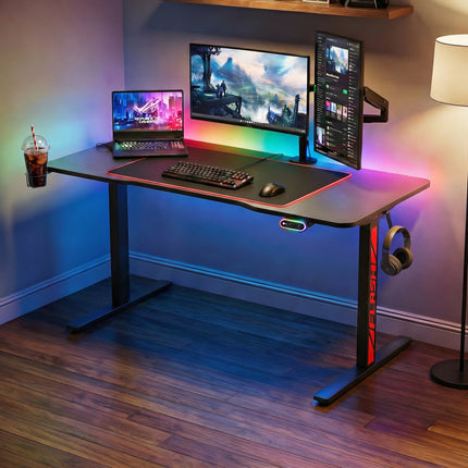 Artiss Electric Gaming Desk RGB Sit Stand Height Adjustable Table Black.