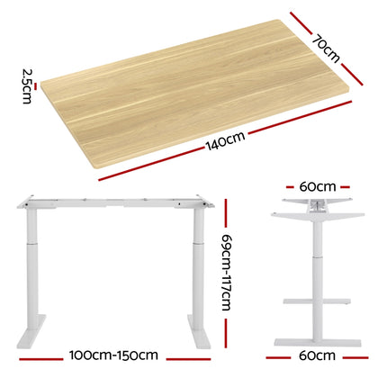Artiss Standing Desk Motorised Electric Dual Motor 140CM White Oak.