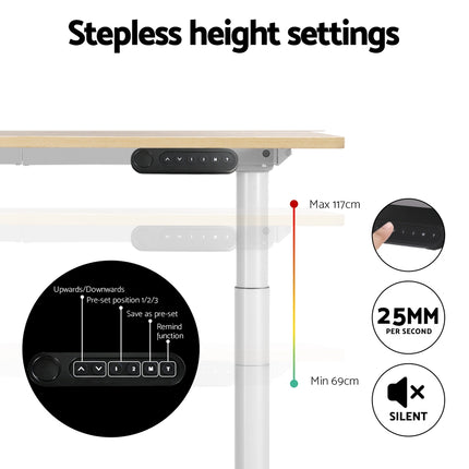 Artiss Standing Desk Motorised Electric Dual Motor 140CM White Oak.