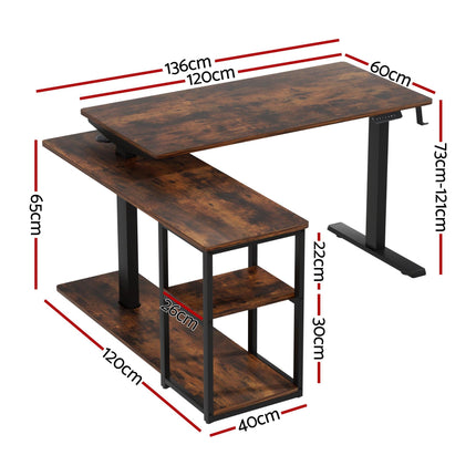 Artiss Electric Standing Desk Adjustable Motorised 120CM L Shaped Rustic Brown.