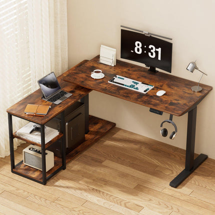 Artiss Electric Standing Desk Adjustable Motorised 120CM L Shaped Rustic Brown.