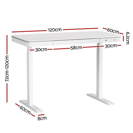 Artiss Standing Desk Motorised Electric Desks Drawer 120CM White.