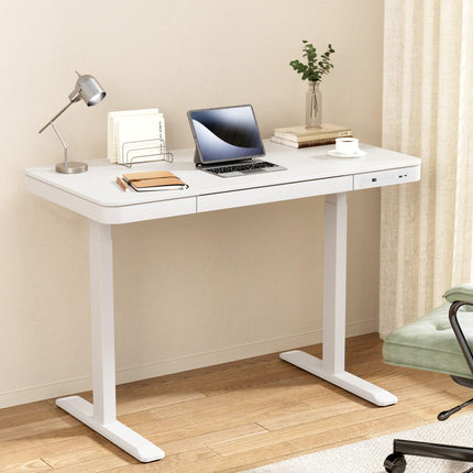 Artiss Standing Desk Motorised Electric Desks Drawer 120CM White.