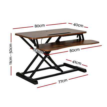 Artiss Standing Desk Riser Height Adjustable Rustic Brown 80CM.