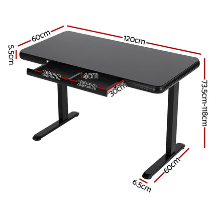 Artiss Electric Standing Desk Motorised Glass Top Black 120CM.
