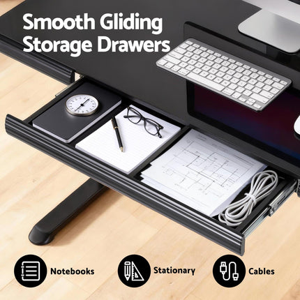 Artiss Electric Standing Desk Motorised Glass Top Black 120CM.