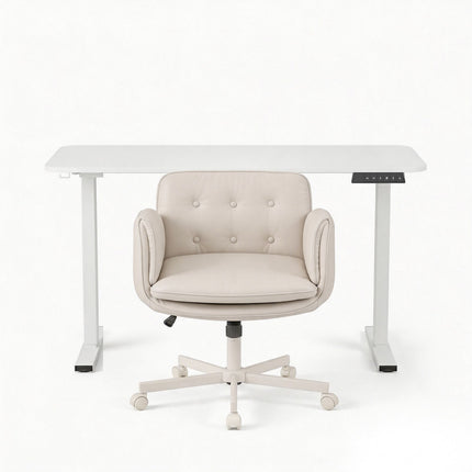 Artiss Criss Cross Chair with Wheels & Adjustable Armrests and Electric Standing Desk 140cm with Memory Presets, Ergonomic Cross Legged Chair and Office Desk Set