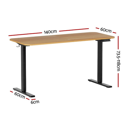 Artiss Electric Standing Desk 140cm Adjustable Height Motorised Home Office Desk Oak Black.