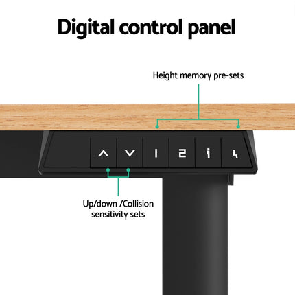 Artiss Electric Standing Desk 140cm Adjustable Height Motorised Home Office Desk Oak Black.