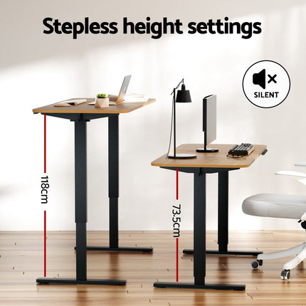 Artiss Electric Standing Desk 140cm Adjustable Height Motorised Home Office Desk Oak Black.