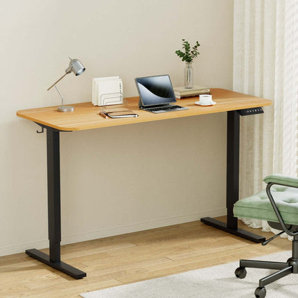 Artiss Electric Standing Desk 140cm Adjustable Height Motorised Home Office Desk Oak Black.