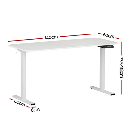 Artiss Electric Standing Desk 140cm Adjustable Height Motorised Home Office Desk White.