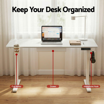 Artiss Electric Standing Desk 140cm Adjustable Height Motorised Home Office Desk Drawer.