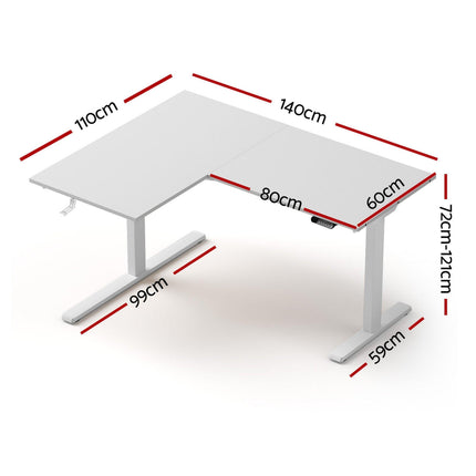 Artiss L-Shape Standing Desk Sit Stand Up Height Adjustable Electric Motorised White.