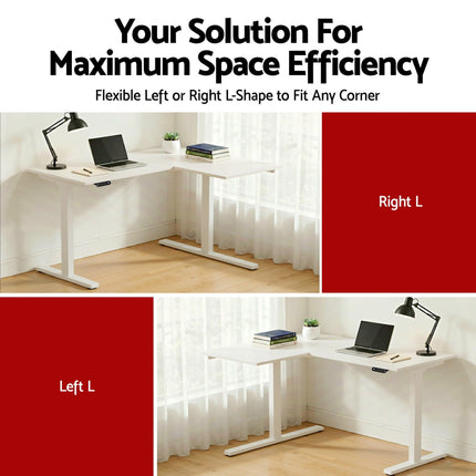 Artiss L-Shape Standing Desk Sit Stand Up Height Adjustable Electric Motorised White.