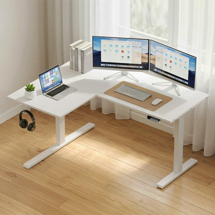 Artiss L-Shape Standing Desk Sit Stand Up Height Adjustable Electric Motorised White.