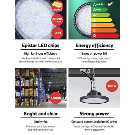 Leier LED High Bay Lights 100W UFO Industrial Workshop Warehouse Factory Lamp.
