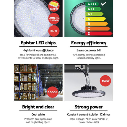 Leier LED High Bay Lights 150W UFO Industrial Workshop Warehouse Factory Lamp.