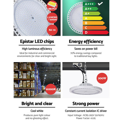 Leier LED High Bay Lights 200W UFO Industrial Shed Warehouse Factory Lamp White.