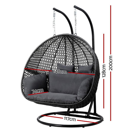Gardeon Outdoor Swing Chair Hanging Rattan Patio Furniture Pod Stand Cushion 2 Seater.