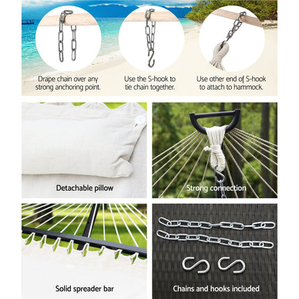 Gardeon Hammock Bed Outdoor Camping Portable Hanging Chair 2 Person Piillow.
