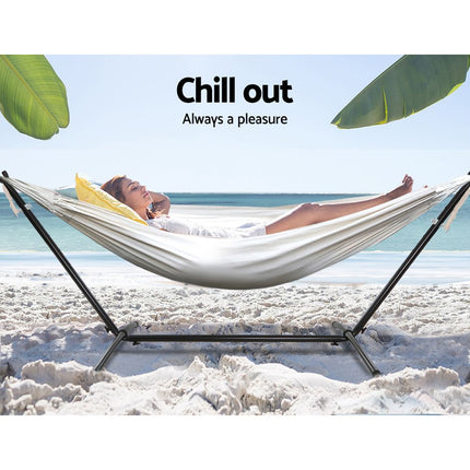 Gardeon Hammock Bed Camping Chair Outdoor Lounge Single Cotton with Stand.