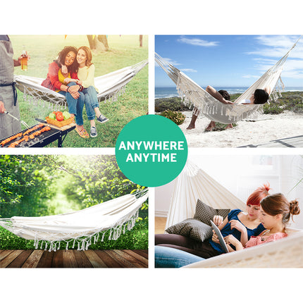 Gardeon Hammock Bed Rope Tassel Outdoor Hammocks Chair Camping.