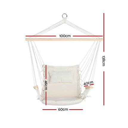 Gardeon Hammock Chair Hanging with Armrest Camping Hammocks Cream.