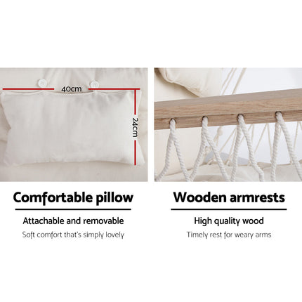 Gardeon Hammock Chair Hanging with Armrest Camping Hammocks Cream.
