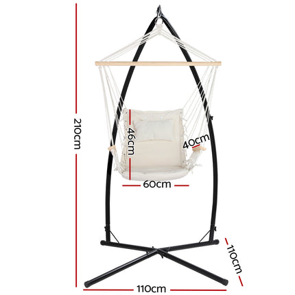Gardeon Hammock Chair with Steel Stand Armrest Outdoor Hanging Cream.