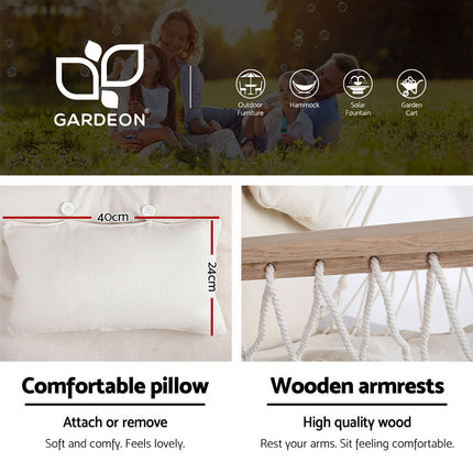 Gardeon Hammock Chair with Steel Stand Armrest Outdoor Hanging Cream.