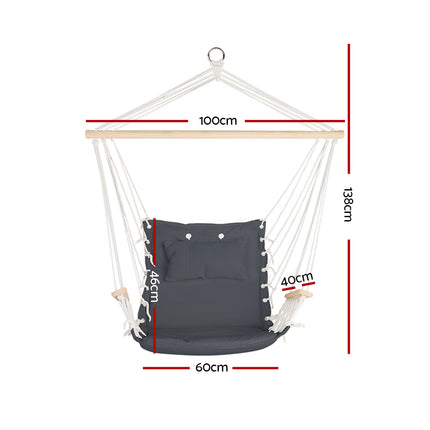 Gardeon Hammock Chair Hanging with Armrest Camping Hammocks Grey.