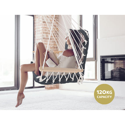 Gardeon Hammock Chair Hanging with Armrest Camping Hammocks Grey.