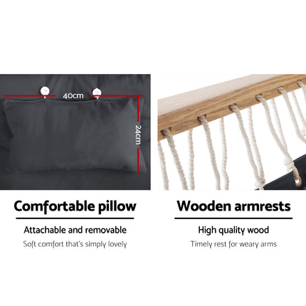 Gardeon Hammock Chair Hanging with Armrest Camping Hammocks Grey.