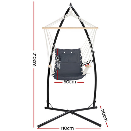 Gardeon Hammock Chair with Steel Stand Armrest Outdoor Hanging Grey.