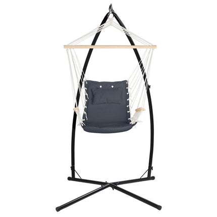 Gardeon Hammock Chair with Steel Stand Armrest Outdoor Hanging Grey.