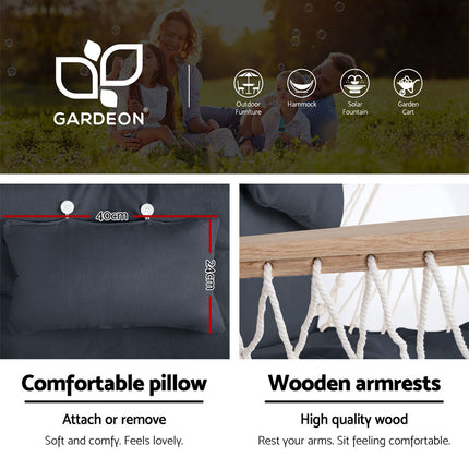 Gardeon Hammock Chair with Steel Stand Armrest Outdoor Hanging Grey.