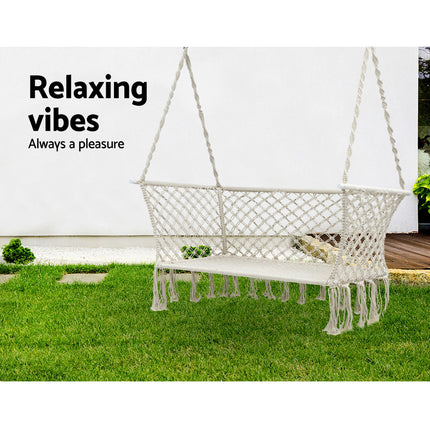 Gardeon Hammock Chair Outdoor Portable Camping Hammocks 2 Person Cream.