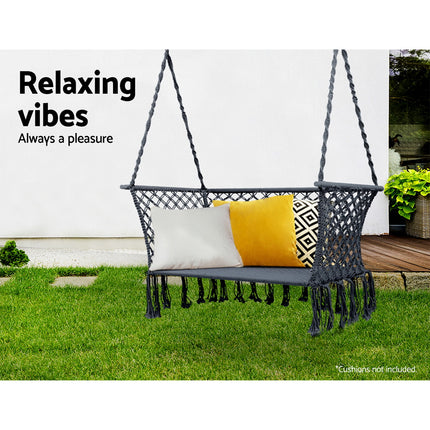 Gardeon Hammock Chair Outdoor Portable Camping Hammocks 2 Person Grey.
