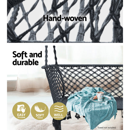 Gardeon Hammock Chair Outdoor Portable Camping Hammocks 2 Person Grey.
